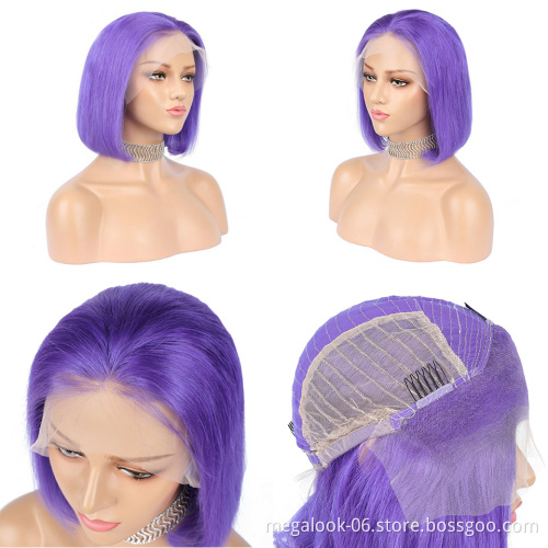 Hot Selling New Arrival Natural Part Free Lace Frontal Wig, Wholesale Purple Color Bob Lace Front Wig